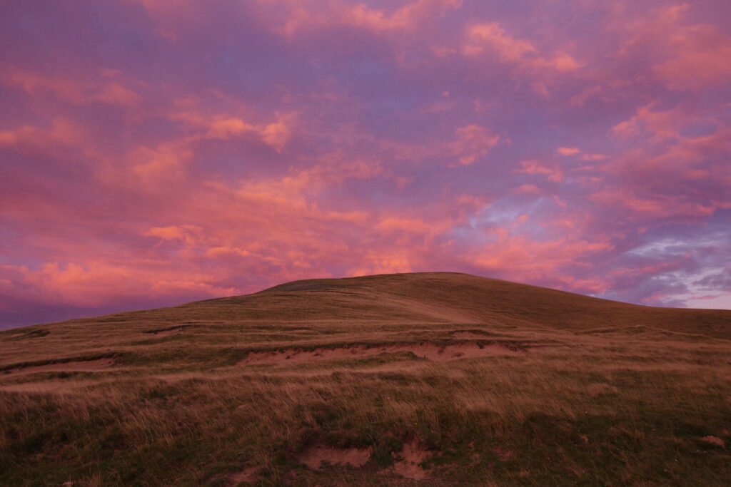 Sunset colours on a hill in the Pyrenees