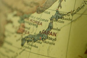 Photo of a map of Japan, it looks like a photo of a globe.